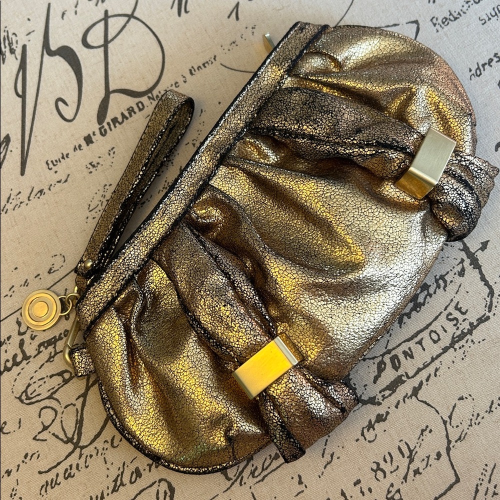Botkier for Target Metallic Gold Distressed Leather Clutch Wristlet Purse